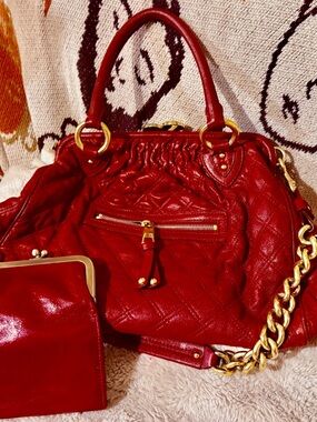 Vintage Marc Jacobs Quilted Red Satchel with Gold